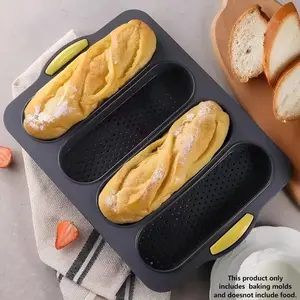 1PC Silicone Baguette Mold, 4-Slot Non-Stick Baking Pan with Frame, Household Long Bread Baking Mold for Crispy Baguettes, Hot Dog & Burger Toast Baking Tool, Ideal for Homemade Bread & Sandwiches, Kitchen Baking Accessory for Daily, Halloween, Christmas