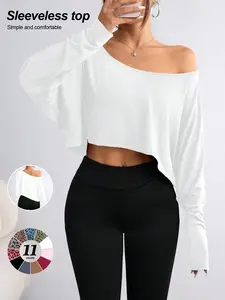 Off-Shoulder Long Sleeve Top, Sexy Loose-Fitting T-Shirt, Plain Design, Spring & Fall Fashion, Daily Wear, Casual, American Style