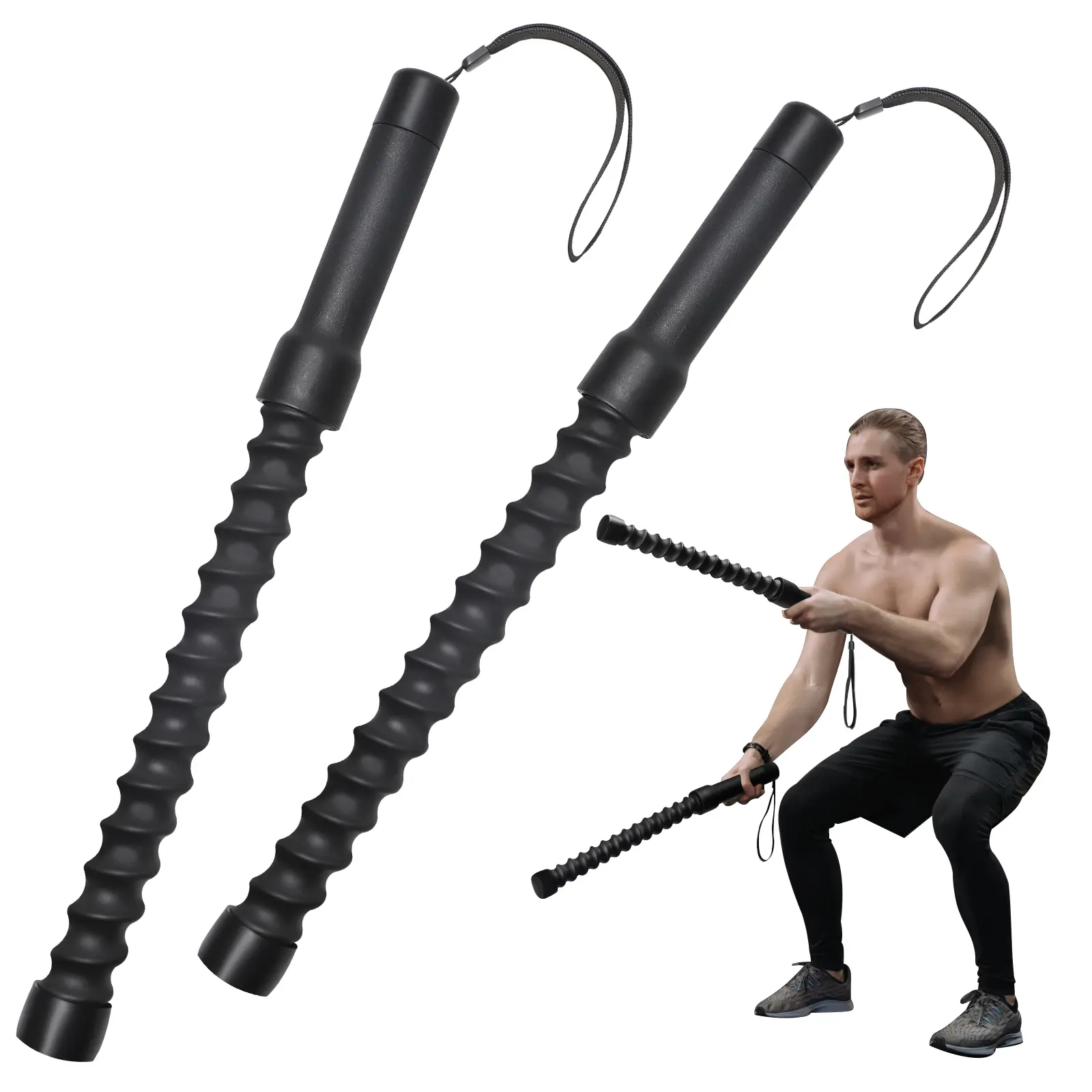 Ropeless Weighted Spring Exercise Stick with Battle Rope Design - Portable Non-Slip Handle Hand Strengthener, Silent Fitness Tool for Beginner Home Gym, Outdoor Training