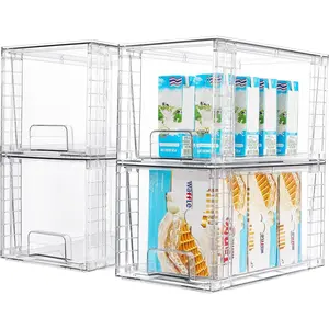 4Pack Large Stackable Kitchen Pantry Storage Drawers, Clear Organizer Bins with Handles, Acrylic Drawer Organizers for Kitchen Pantry, Bathroom Undersink, Cabinet Organization and Storage