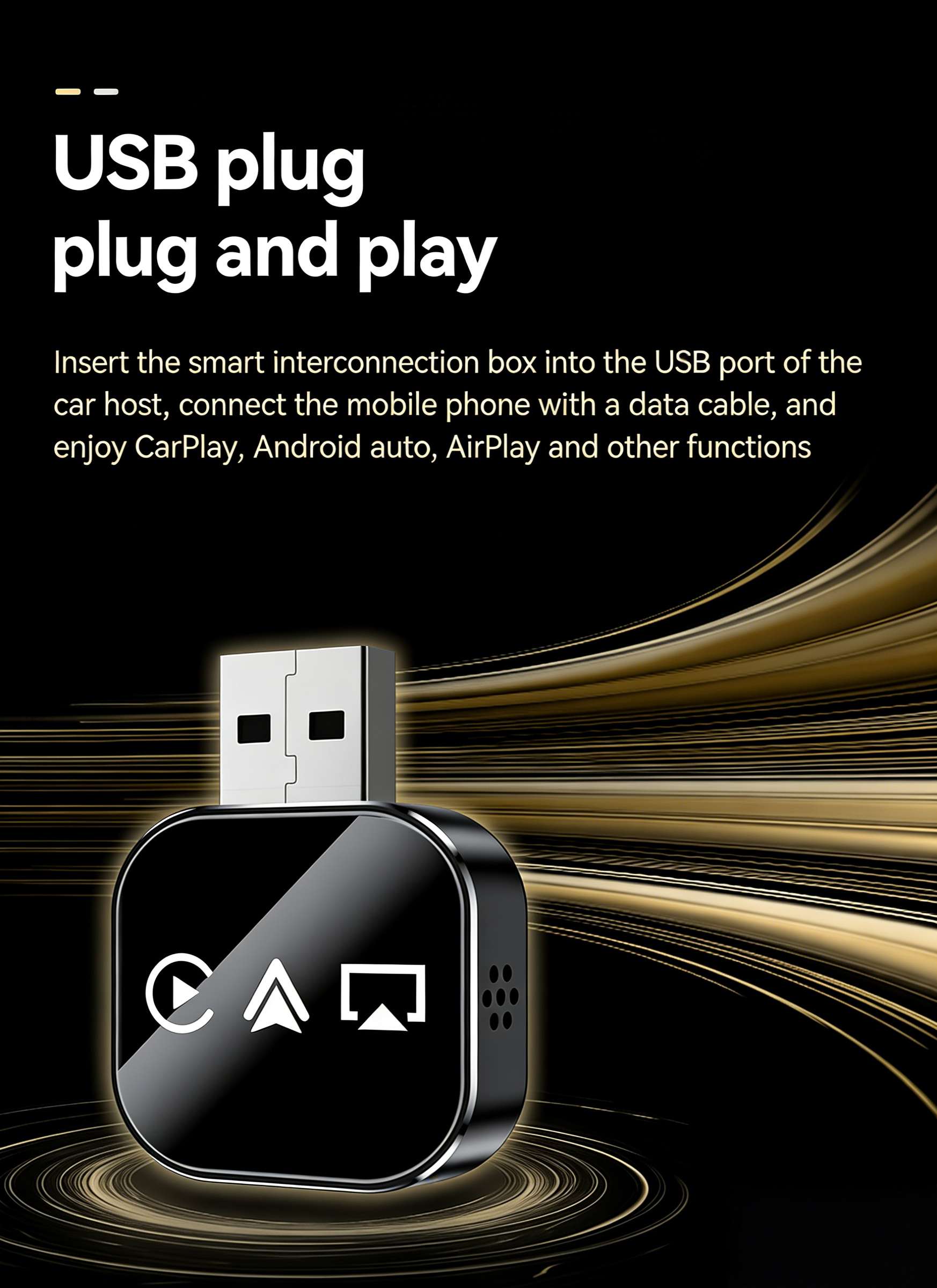 USB Wireless CarPlay Dongle Convert Wired to Wireless for Apple CarPlay - Plug-and-Play Screen Mirroring Adapter for Seamless Connectivity