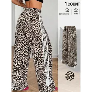 Women’s Leopard Print Bowknot Sweatpants, Casual Fashion Streetwear, Hip Hop Dance Pants, Youthful Style, Perfect for Holidays
