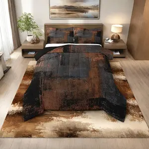 Black Brown Grey Bedding Set for Adults,Grunge Watercolor Ombre Comforter Set,Retro Abstract Hippie Graffiti Quilt Comforter,Oil Painting Duvet Insert