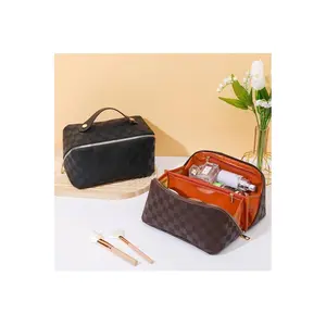 CHECKERED PATTERN MAKEUP BAG SOLID BAG