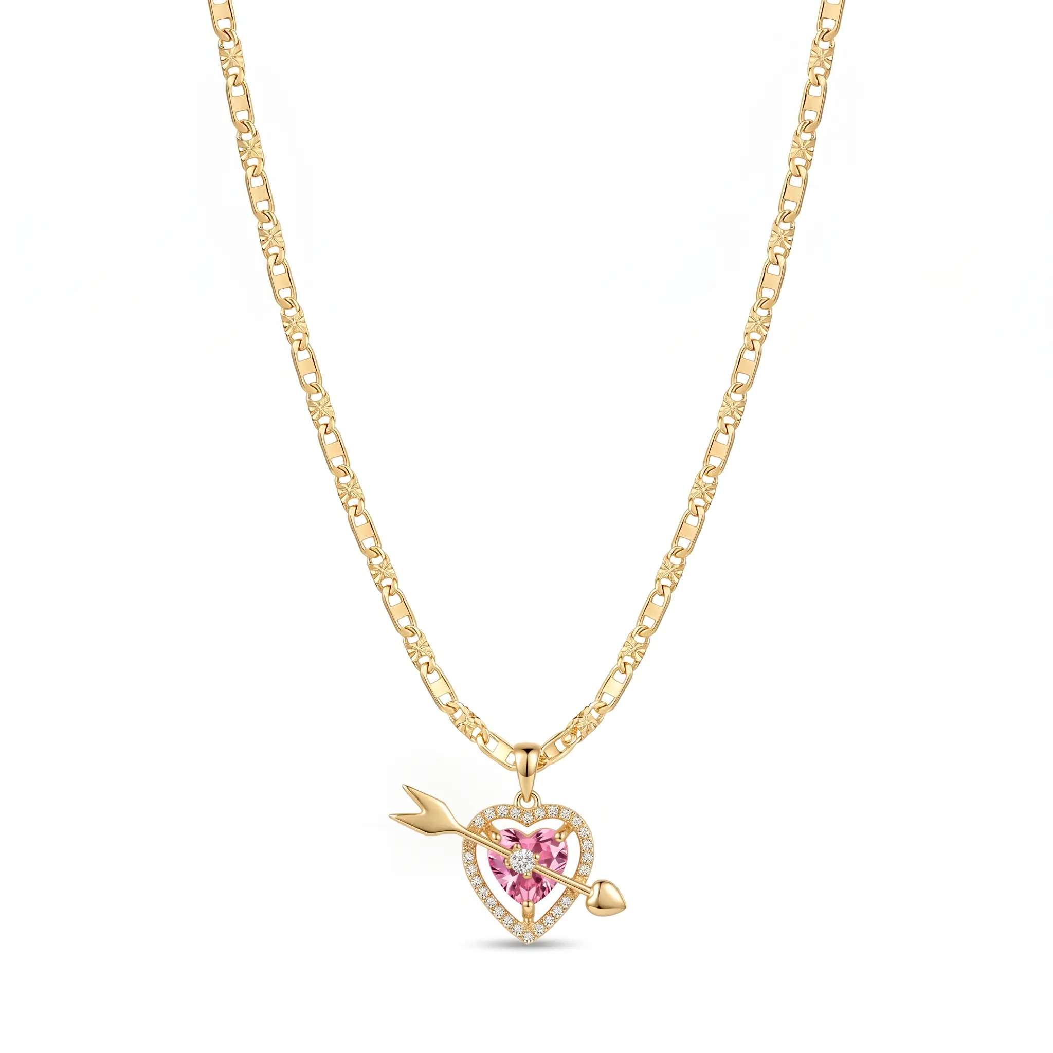 Women's 14K Gold Plated Cupid Arrow Pendant Necklace - Cute Necklaces with 23.6 in (60 cm) Long Chain, Gold Aesthetic, Durable Lobster Clasp, Elegant Design, Romantic Gift for Girlfriend