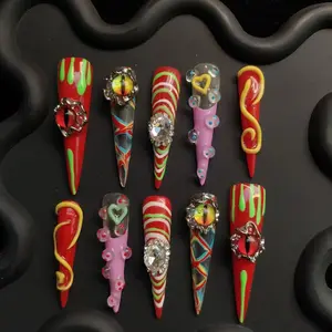 New Fashion Press-On Nails | Unique Nail Art | Glamorous Party Nails | Salon-Quality Artificial Nails，Long Nails，Handmade Nails，Easy DIY Manicure，Reusable Nails