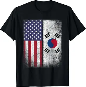 100%cotton South Korean American Flag T-shirt Korea Usa America Gift T-Shirt