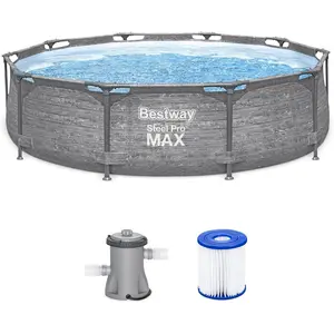 10' x 30" Above Ground Pool, Round Metal Frame Outdoor Swimming Pool Set with Filter Pump, Stacked Stone Print