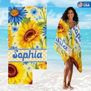 Customizable Vibrant Flower Name Beach Towels, Ultra-Absorbent Fast-Drying Swim Towel for Bachelorette Party,Kids,Beach Outings Gift Lightweight Beachtowel
