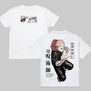 Itadori Yuji - Jujutsu Kaisen JJK Crew Neck Short Sleeve Anime Graphic Double-Printed Cotton T-Shirt Unisex Breathable Streatwear Casual Pure Color Tee