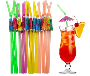 100-Pack Tropical Umbrella Drink Straws (9.45") – Vibrant Assorted Paper Parasol Straws for Cocktails, Milkshakes & Juice – Perfect for Memorial Day, Luau, Hawaiian Beach Parties & Bar Decor
