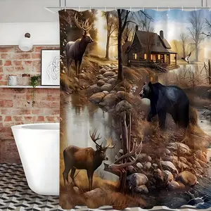 Bear & Deer Forest Splendor Bathroom Decor Set - Waterproof Shower Curtain