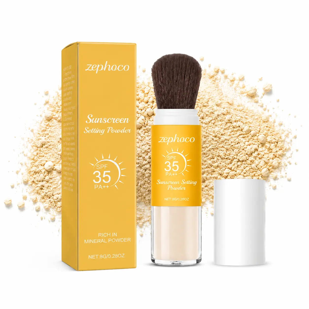 Mineral Sunscreen Setting Powder SPF 35, Sunscreen Powder for Face & Scalp, Translucent Sunscreen Powder with Brush, Oil-Control Natural Matte Finish Loose Powder, Long-Lasting, Lightweight, Breathable