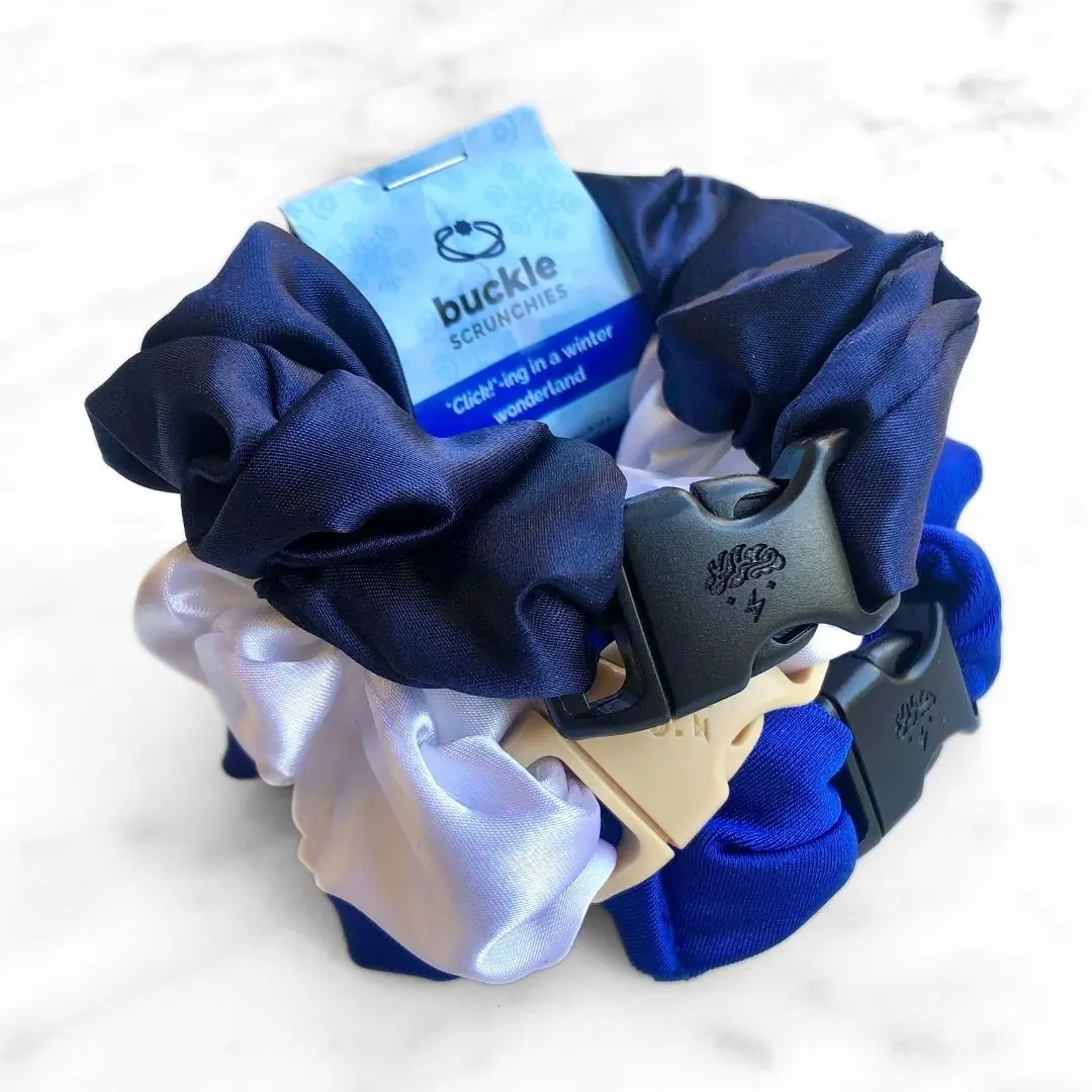 Winter Wonderland Bundle - 3-Pack Hanukkah Holiday Buckle Scrunchies - No Snagging, No Tangles