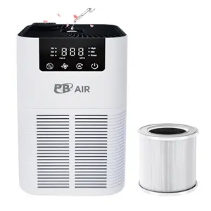 Portable air purifier composite filter air smoke purification, negative ion PM 2.5 display air quality sensor, suitable for small room/bedroom/pet, equipped with aromatherapy sponge, built-in filter, four-sided air intake 24 decibels