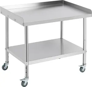 36"x24"x30" Stainless Steel Grill Stand Table,3-Sided 2" Backsplash, Adjustable Legs & Removable Backsplash, 660 lbs Capacity, Equipment Stand for Restaurant, Hotel, Home Kitchen