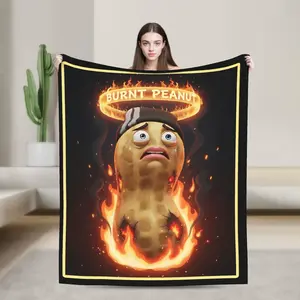 Funny Burnt Peanut Meme Flannel Blanket Cooling Blanket Homegoods Soft Warm Cozy Throw For Bedroom Living Room Sofa Couch For Men Women Teens Meme Lovers Birthday Holiday Gift