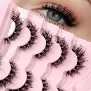 ENCHUW 5 Pairs False Eyelashes With Clear Band Natural Soft Fluffy Eyelashes Faux Mink Lashes Makeup Eyelashes