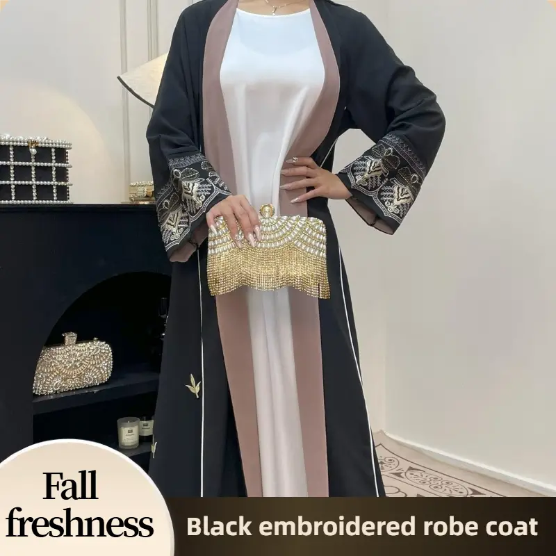 【FallFreshness】CL29 Embroidered patchwork abaya, Trendy and fashionable muslim jacket Chic,Fashionweek