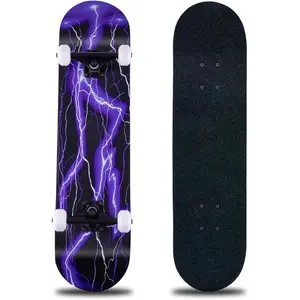 Skateboard,31 x 8 Inch Complete Skateboard, 8-Layer Maple Wood Deck Double Kick Standard Skateboards for Kids, Teens, Adult, Beginner