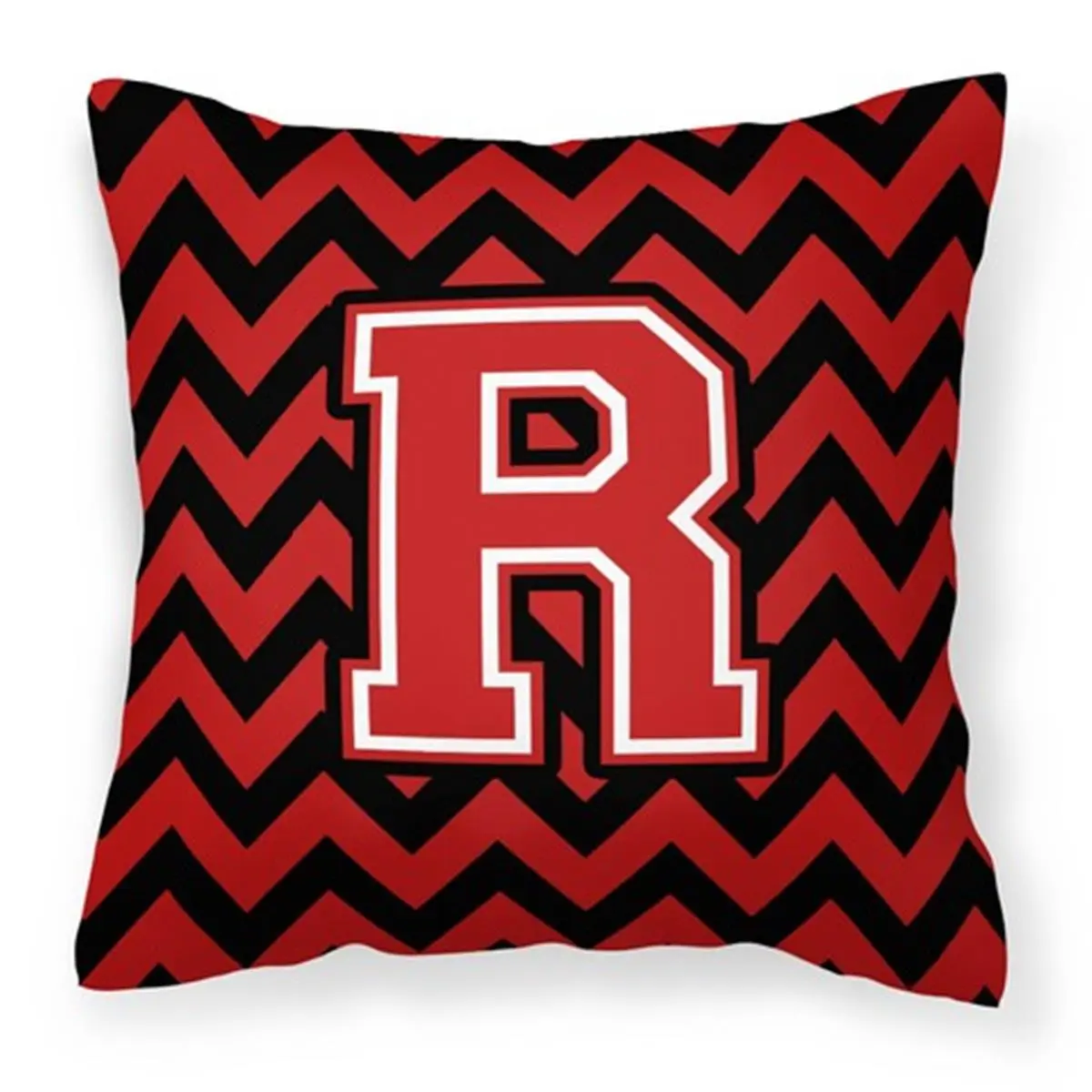 Letter R Chevron Polyester Decorative Pillow - Fade Resistant Black & Red Fabric, 14in H x 3in W x 14in L, for Room Decor & House Decor