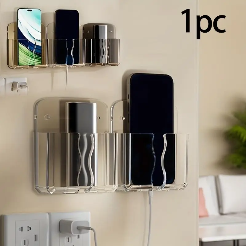 Wall Mounted Phone Holder, Smartphone Holder, 1 Count Punch-free Design Phone Charging Stand, Multipurpose Storage Rack for Home Bedroom Living Room, Stable Phone Holders, Cell Phone Holder, Phone Accessory
