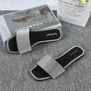 Women's Glitter Shiny Slide Sandals-Sparkle Fancy Flat Slippers Slip-on Jeweled Shoes ZYX