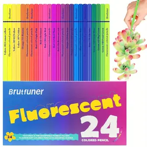 Fluorescent Colored Pencil (24pcs/box), 24 Colors Coloring Pencil Set for Art Drawing Sketching, Office Stationery & Supplies