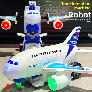 Electric shape-shifting aircraft robot with music and LED lights, 9.84-inch automatic obstacle avoidance toy, suitable for toddlers, the perfect  for children birthday party gift