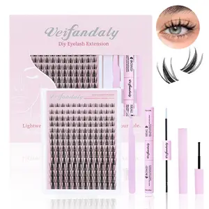 Vrifandaly DIY Lash Clusters Wispy Eyelash Clusters 8-16mm 168pcs Cluster Eyelash Extensions Natural Volume Lash Extensions DIY Individual Lashes with Soft Thin Band Cluster Lashes with Bond and Seal 、Tweezers、Glue Remove
