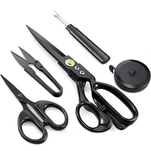 9" Heavy Duty Fabric Scissors Set for Sewing, Tailoring, Cutting & Art Projects, Sharp Dressmaking Shears with Tape Measure, Thread Snips, Seam Ripper & 1 Piece Seam Tool for Embroidery