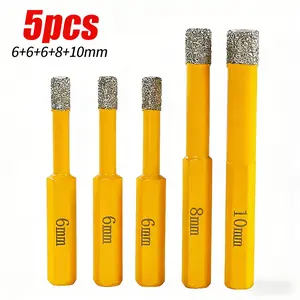 5PCS Vacuum Brazed Diamond Drill Bit Set for Dry Drilling, Professional Diamond Core Bits for Porcelain Tile, Granite, Marble & Hard Stone, Hex Shank Hole Saw Kit for Hand Drills