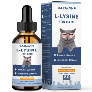 L-Lysine Supplement for Immune Support 60ML Roast Chicken Flavor for Respiratory Health & Eye Function Natural Ingredients - Healthcare, FHV1 Kitty Kitten Wet Vitamin Herb Oil