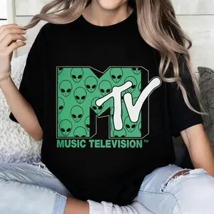 100 Percent Cotton Casual Style T-Shirt Music Television Alien Pattern Summer Wear For Music Lovers And Pop Culture Fans