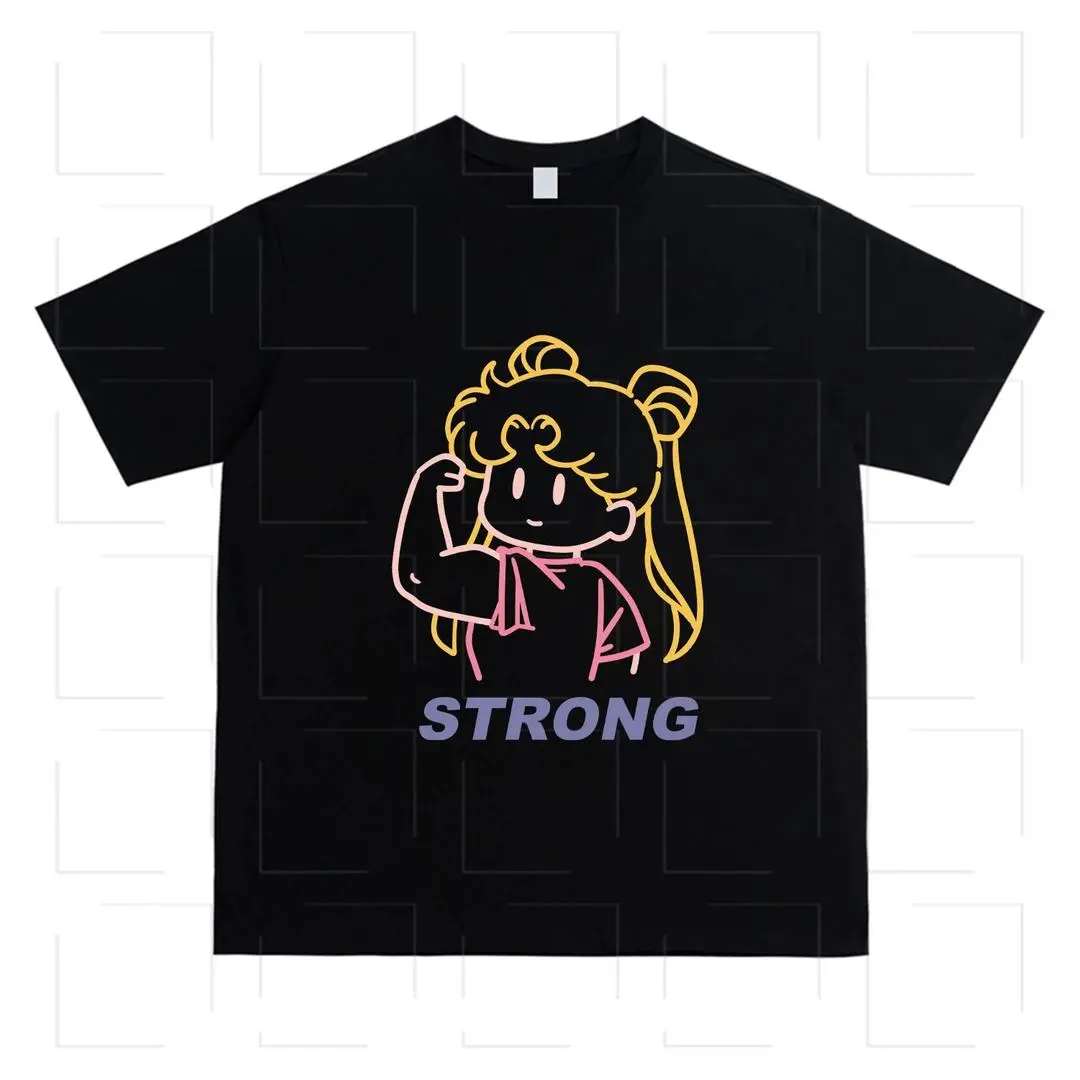 Women's Sailor Moon Graphic T-Shirt - Oversized Loose-Fit Pure Cotton Crewneck, Cute Print Lightweight Breathable Casual Short-Sleeve Summer Streetwear Top, Machine Washable Magical Girl Tee