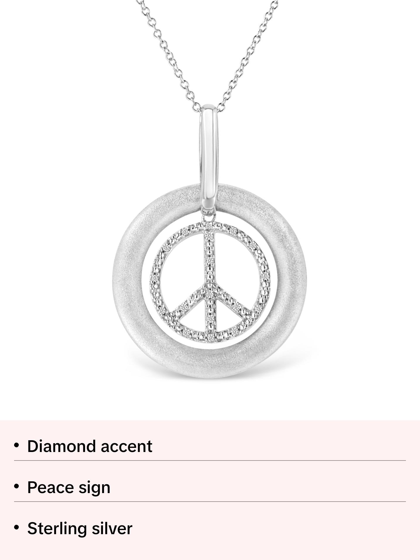 Matte Finish .925 Sterling Silver Diamond Accent Dancing Peace Sign 18" Pendant Necklace (I-J Color, I1-I2 Clarity)