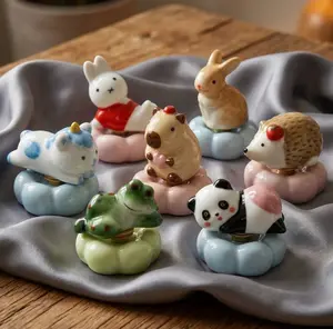 Cute Ceramic Spinning Animal Figurine – Rotating Desk Decor, Stress Relief Fidget Ornament with 2inch Base, Handmade Ceramic Spinner for Home, Office & Meditation