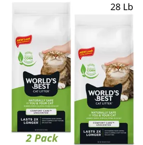 World's Best Corn Comfort Care Cat Litter, Unscented, 28 lb, 2-Pack, fast-clumping cat litter with a low-dust and odor-neutralizing formula for multi-cat families. #DealsForYouDays #TikTokShopDealsforYouDays #SummerWins