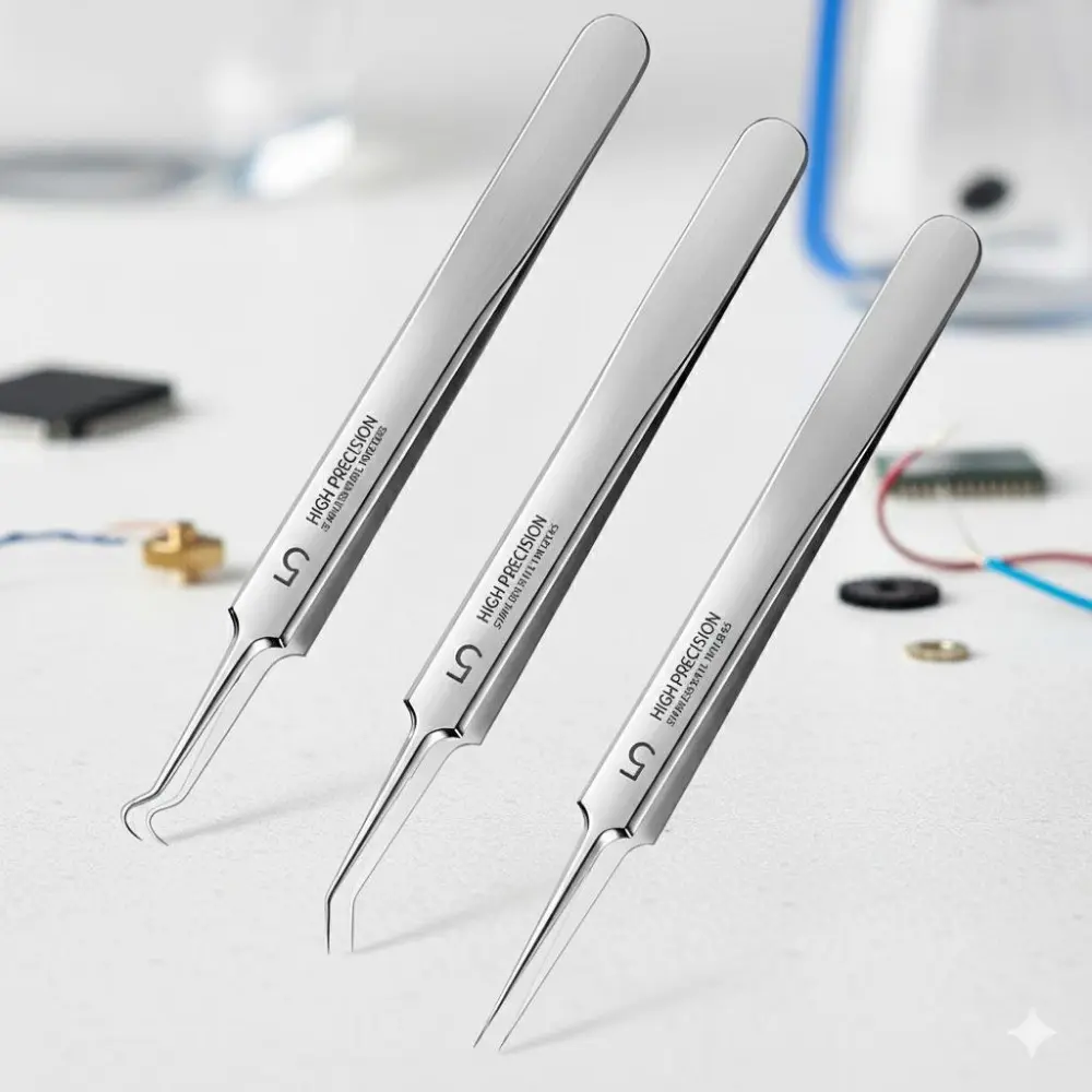 Professional Precision Stainless Steel Tweezers for Electronics Repair Jewelry Making Anti Static Non Magnetic High Accuracy DIY Craft Industrial Fine Tool ESD Safe Soldering Tweezers