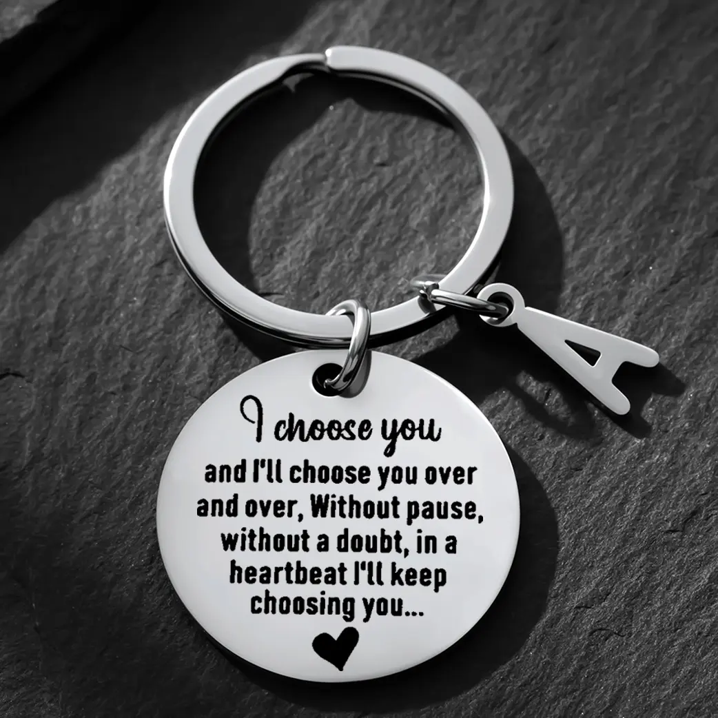 Keychain Set for Couples, Personalized Stainless Steel Matching Heart and Puzzle Piece, Commemorative Friendship Gift with Initials, Letters, Customized, Matching Heart And Puzzle Piece Set