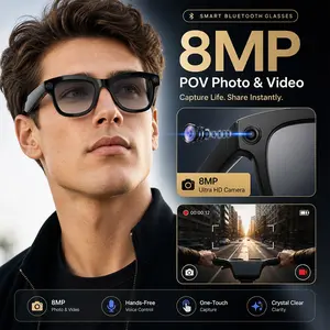 Upgraded AI Smart Glasses with Camera, 8MP HD Bluetooth Camera Glasses, Larger 290mAh Battery, Metal Hinge Frame, Hands-Free POV Video Recording, AI Assistant, Translation, Open Ear Audio, Photochromic Lens