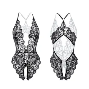 [Black Friday]  Women's Transparent Deep V-Neck ,Jacquard Weave,Backless,Bow Decoration On The Chest,Floral Lace Criss Cross Crotchless,Heart Metal Buckle Decoration,Sexy Teddy Bodysuit,Scallop Trim Elegance Womenswear Chic Elegant sexy lace bodysuit