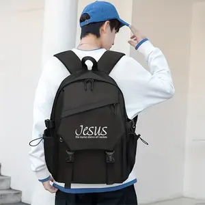 Jesus Print Laptop Backpack - Lightweight Casual Daypack and Roomy with Adjustable Straps and Side Pockets | Durable Polyester Unisex Bag for Travel, Commuting | Minimalist Style Casual Backpack