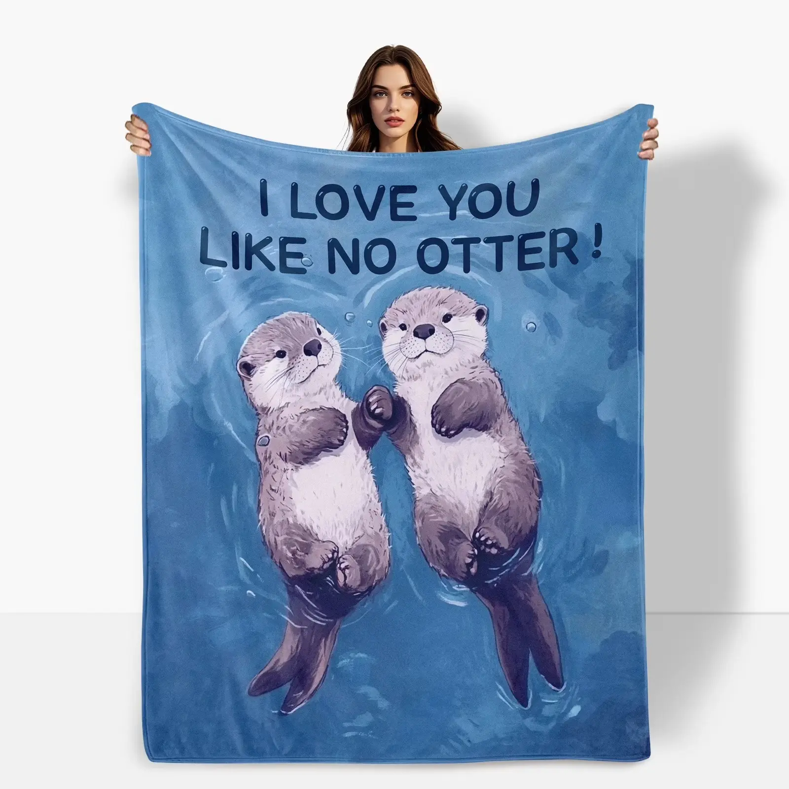 I Love You Like No Otter Fleece Blanket Valentines Day Thoughtful Christmas Birthday Anniversary Celebrating Gift Sofa Bed Travel Car Camping Soft  Polyester Flannel Throw for For Couple Lover Men Women Adults
