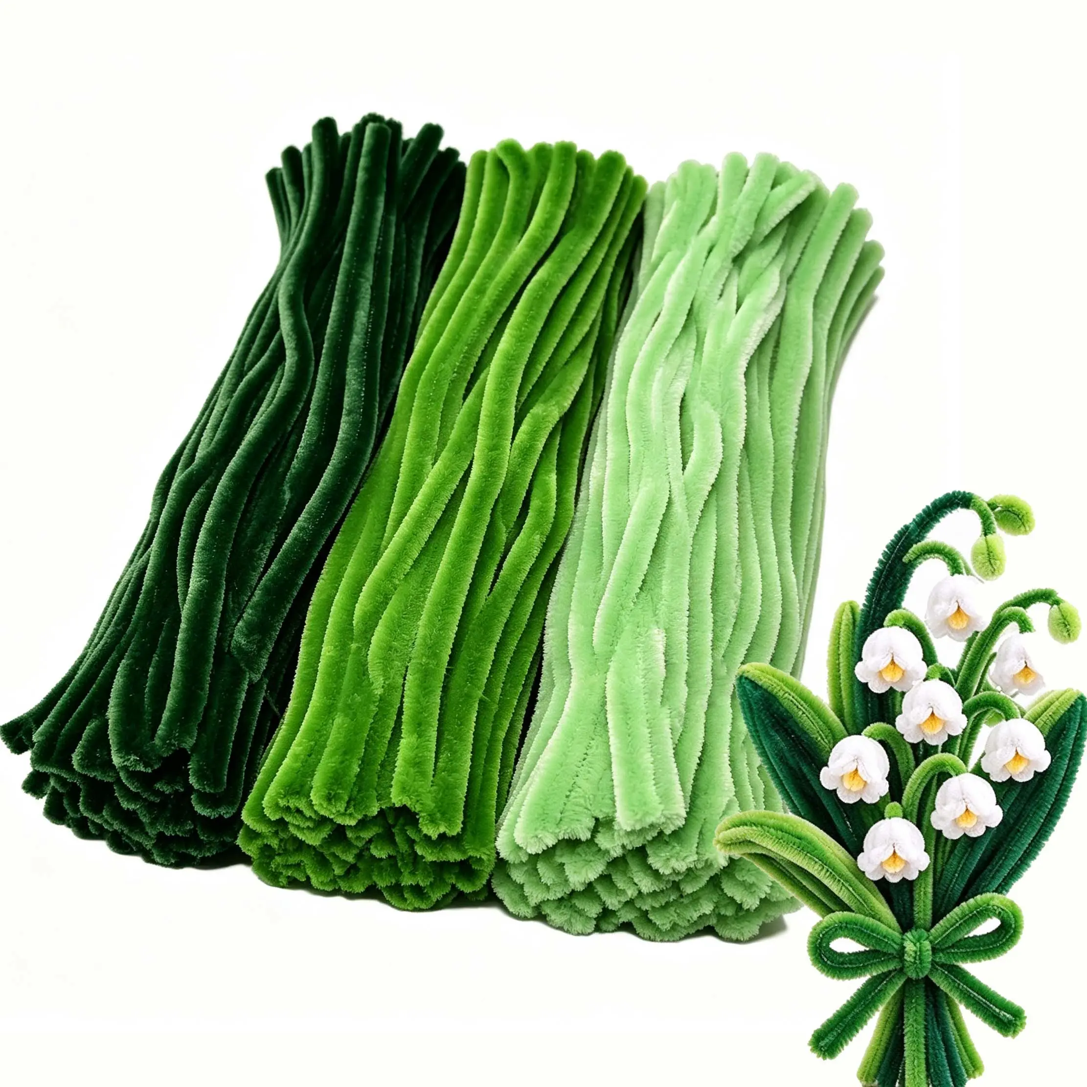300-Piece Green Chenille Stems Pack, 3-Color Thick Pipe Cleaners Bulk with Decor Supplies, Flexible Fuzzy Sticks for Holiday Wreath Garland & Christmas DIY Crafts Art Projects