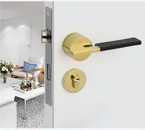 Minimalist Interior Bedroom Door Lock – Nordic Silent Wooden Door Handle, Gray-Black, Modern Study Room Mechanical Lever Lock