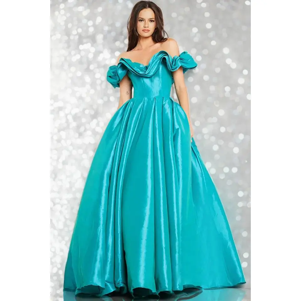 Jovani -37476B Ruffle Neck Taffeta Prom Ball Gown