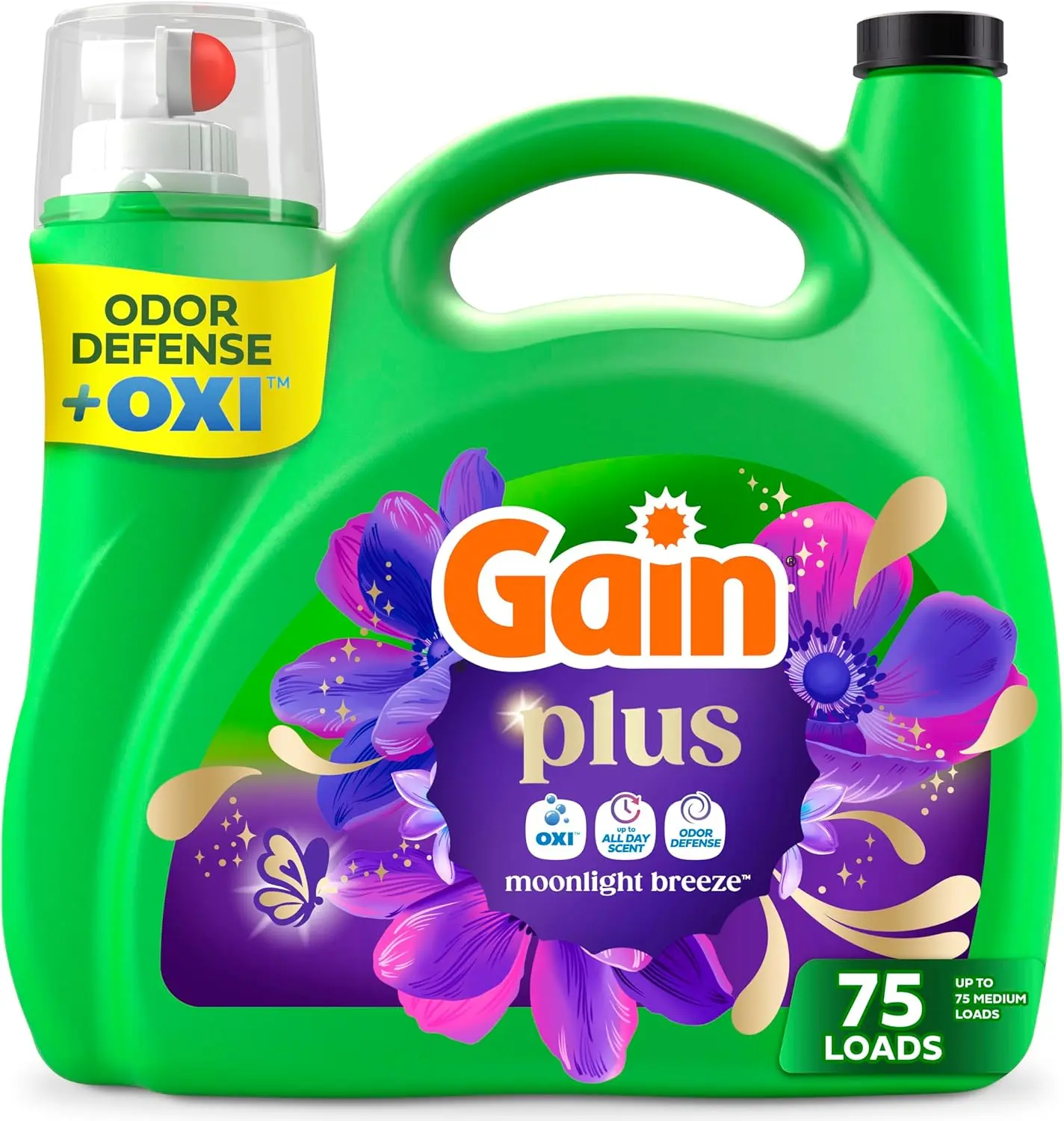 Gain Plus Oxi Liquid Laundry Detergent, Moonlight Breeze Scent, 99 fl oz, 75 Loads, Deep Cleaning & Long-Lasting Freshness