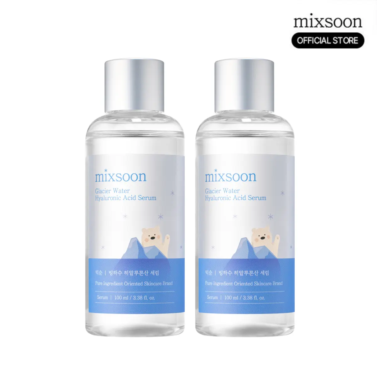 [mixsoon Official Shop] Glacier Water Hyaluronic Acid Serum Duo Pack (3.38 fl.oz/100ml x 2) - Intensive Moisturizer, Non-Greasy Hydrate Booster, Korean Selfcare Facial Serum for Glass Skin