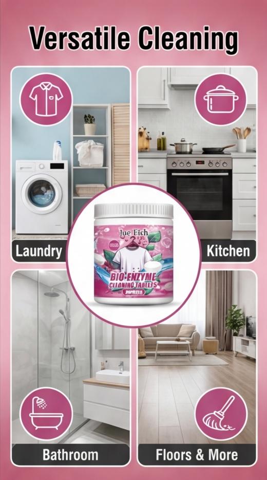 All-Purpose Multi-Effect Cleaning Tablets Removes Limescale, Mold and Sauce Stains Works on Tough Stains for Clothing, Home, Kitchen and Dining Surfaces